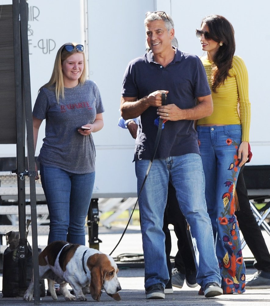 George Clooney;Amal Alamuddin;<br>George Clooney and Amal Alamuddin Take Their Hound Dog on The Set of Suburbicon