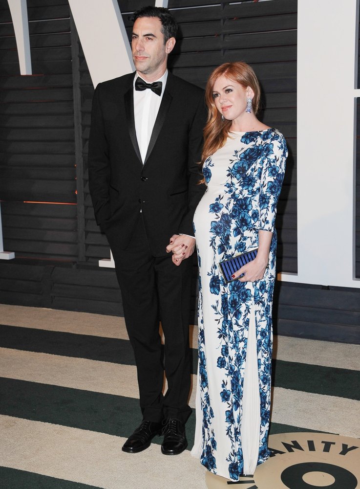 Sacha Baron Cohen;Isla Fisher;<br>2015 Vanity Fair Oscar Party