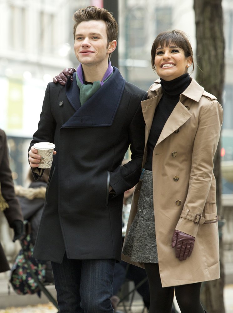 Chris Colfer;Lea Michele;<br>Glee Filming Outside The New York Public Library