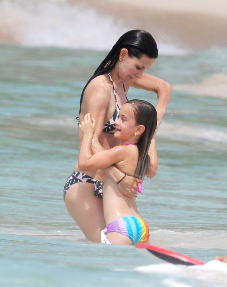 Courteney Cox;Coco Arquette;<br>Courteney Cox Enjoying A Day on Flamands Beach