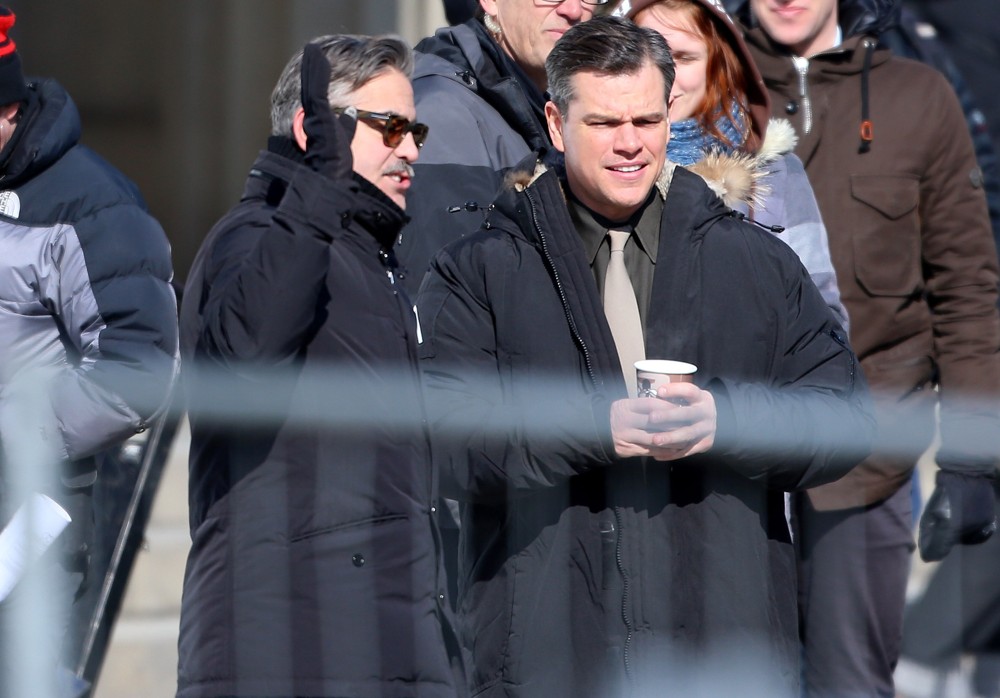 George Clooney;Matt Damon;<br>On The Set of Movie The Monuments Men