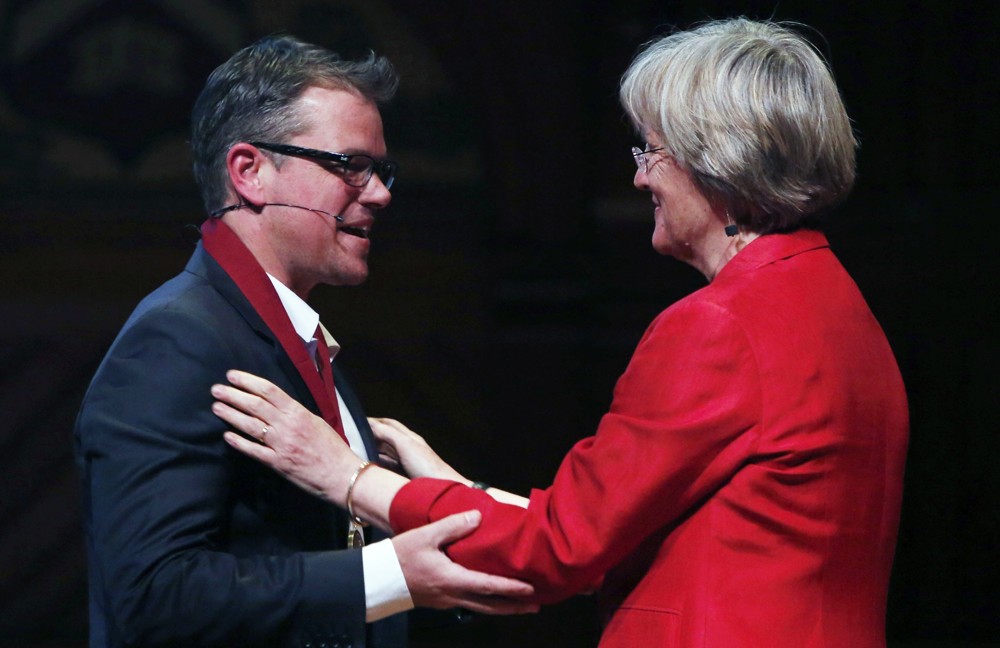 Matt Damon;Drew Gilpin Faust;<br>Harvard University Honours Matt Damon with The 2013 Arts Medal