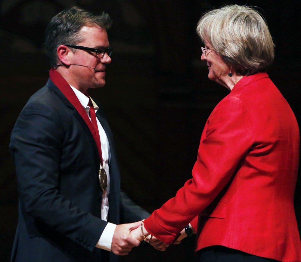 Matt Damon;Drew Gilpin Faust;<br>Harvard University Honours Matt Damon with The 2013 Arts Medal