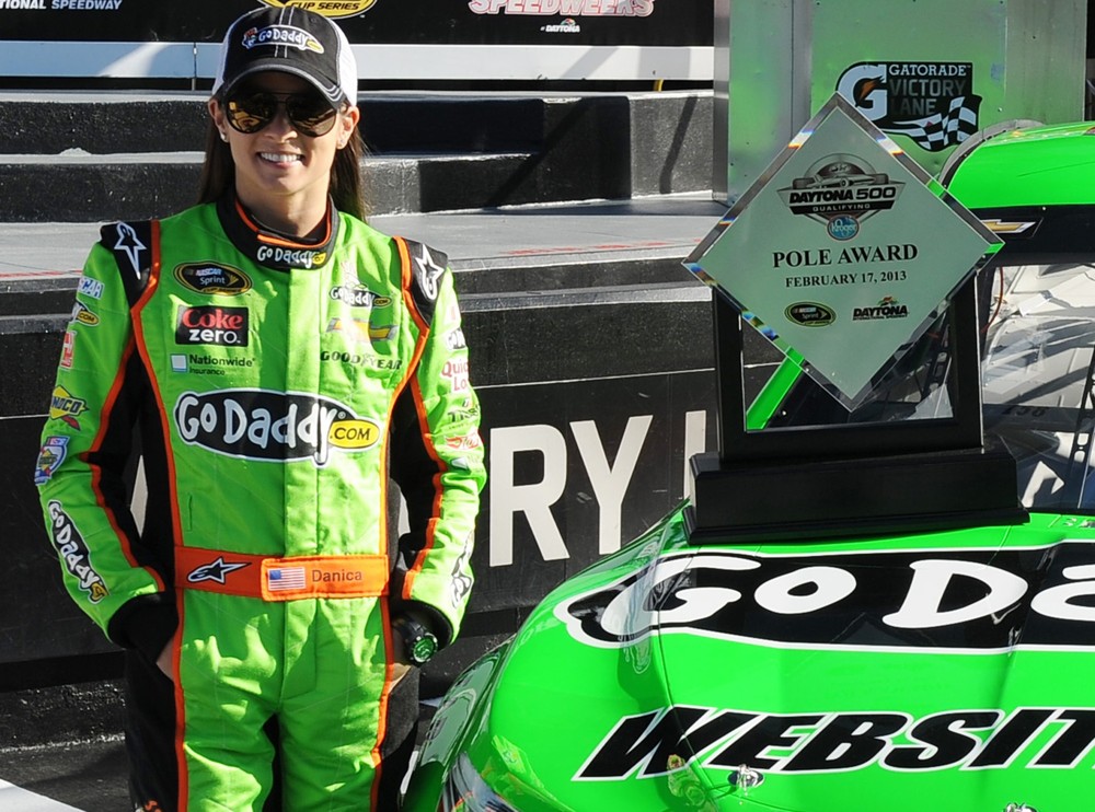 Danica Patrick;<br>Danica Patrick Poses After Becoming The First Women in NASCAR History to Win The Pole Award