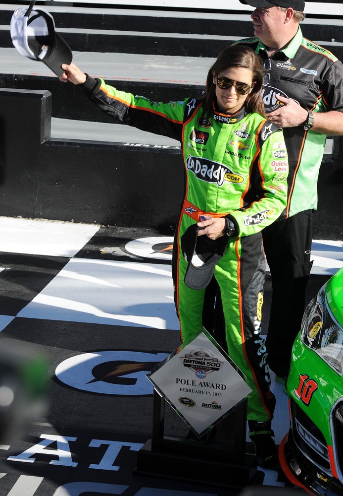 Danica Patrick;<br>Danica Patrick Poses After Becoming The First Women in NASCAR History to Win The Pole Award
