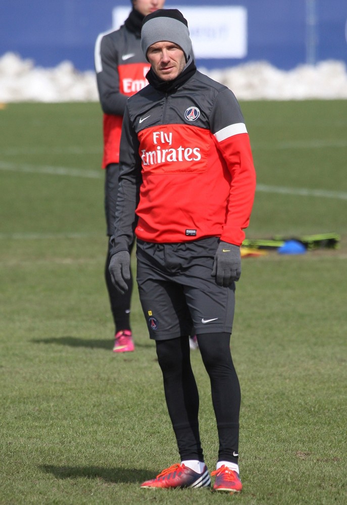 David Beckham;<br>David Beckham Training with Paris Saint-Germain at The Camp des Loges Training Facility