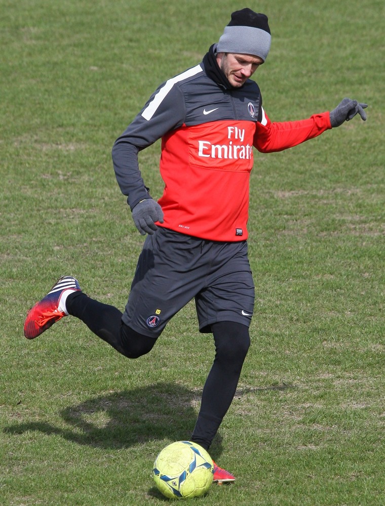 David Beckham;<br>David Beckham Training with Paris Saint-Germain at The Camp des Loges Training Facility