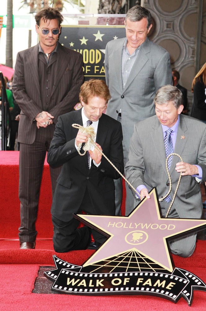 Johnny Depp;Jerry Bruckheimer;Bob Iger;Leron Gubler;<br>Jerry Bruckheimer Honored on The Hollywood Walk of Fame
