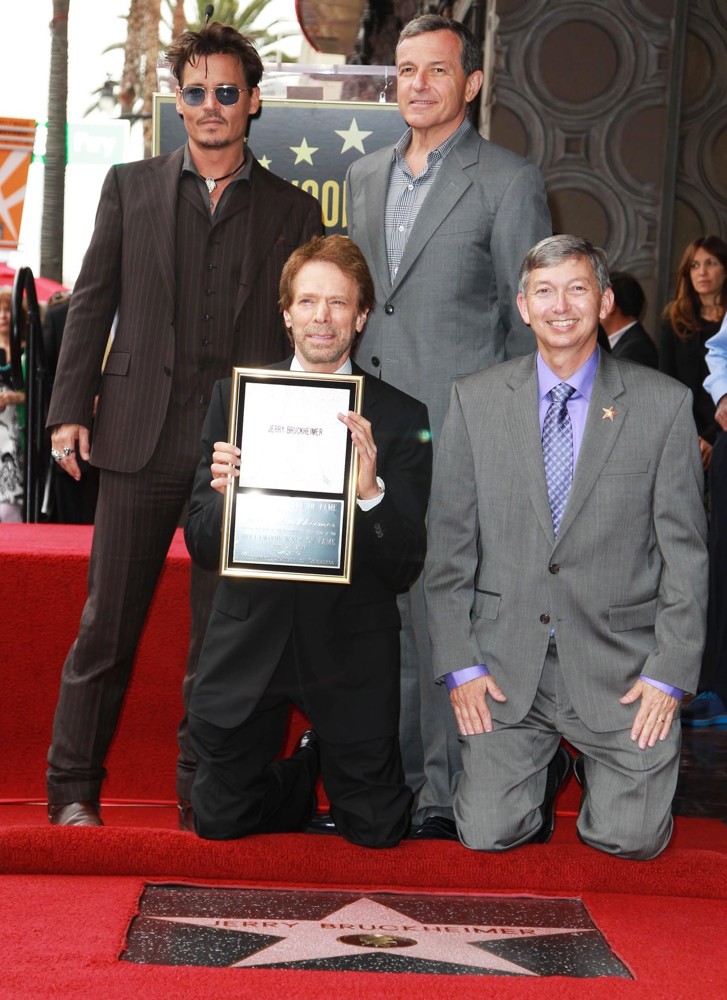 Johnny Depp;Jerry Bruckheimer;Bob Iger;Leron Gubler;<br>Jerry Bruckheimer Honored on The Hollywood Walk of Fame