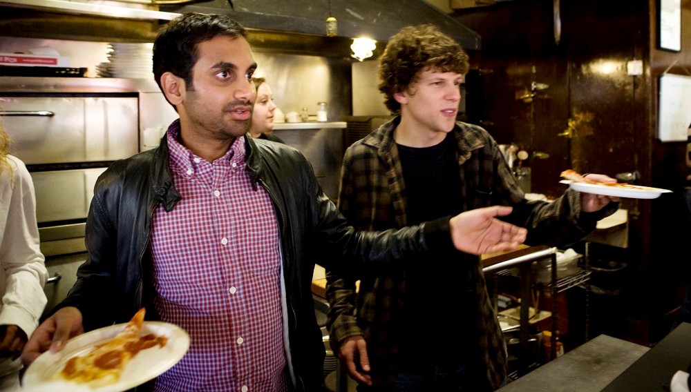 Aziz Ansari;Jesse Eisenberg;<br>Jesse Eisenberg and Aziz Ansari Serve Pizza to Promote 30 Minutes or Less