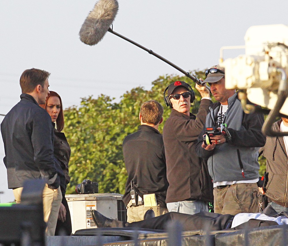 Chris Evans;Scarlett Johansson;<br>Filming Scenes for Movie Captain America: The Winter Soldier