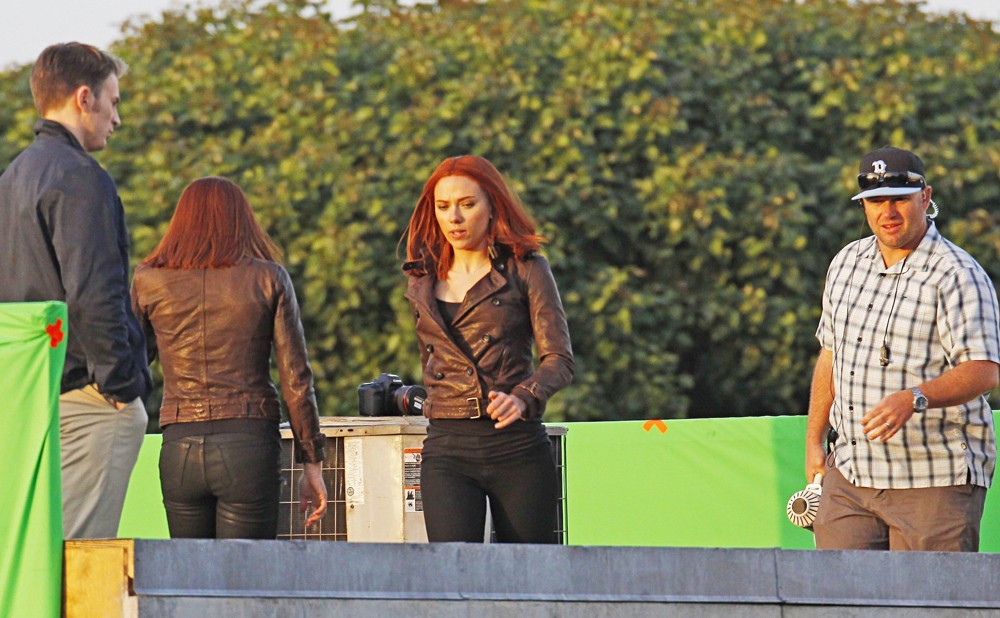 Chris Evans;Scarlett Johansson;<br>Filming Scenes for Movie Captain America: The Winter Soldier