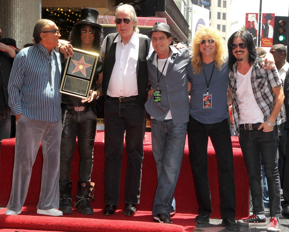 Robert Evans;Slash;Jim Ladd;Charlie Sheen;Steven Adler;Gilby Clarke;<br>Slash Honored with A Star on The Hollywood Walk of Fame