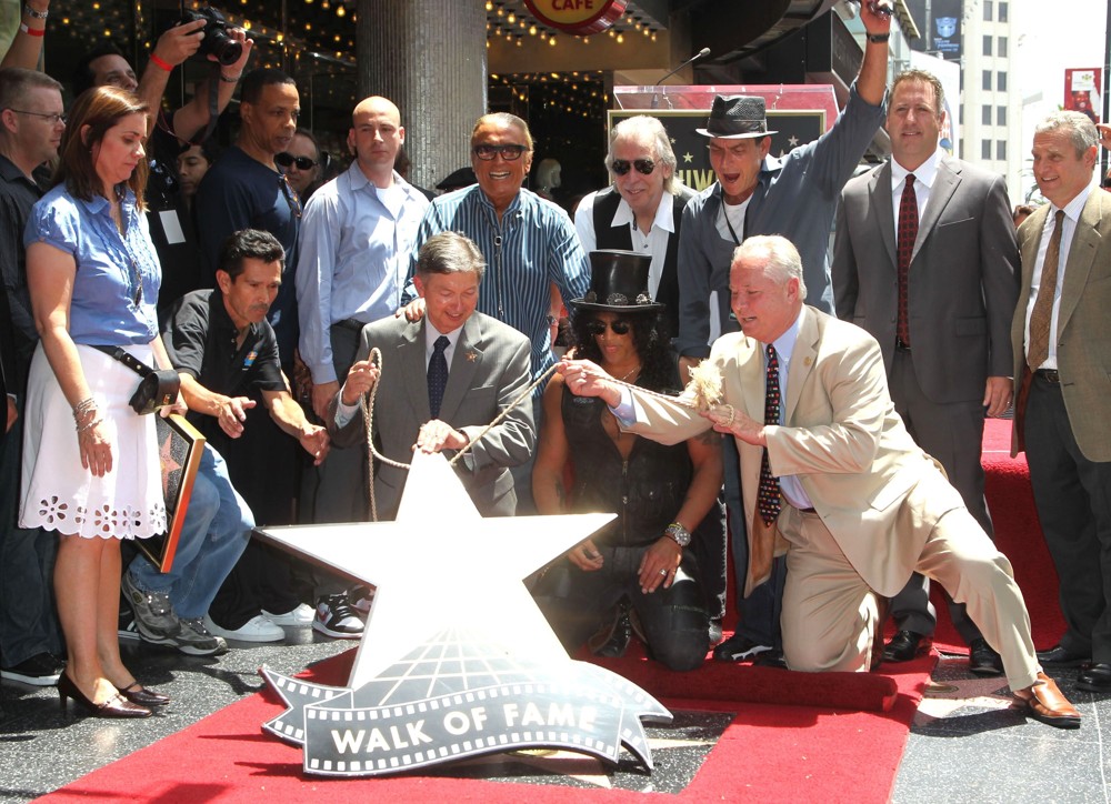 Leron Gubler;Robert Evans;Slash;Jim Ladd;Charlie Sheen;Tom Labonge;<br>Slash Honored with A Star on The Hollywood Walk of Fame