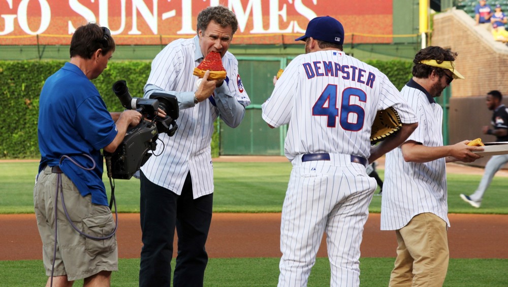 Will Ferrell;Ryan Dempster;Zach Galifianakis;<br>Zach Galifianakis and Will Ferrell Promote Movie The Campaign by Throwing Out A Dueling First Pitch