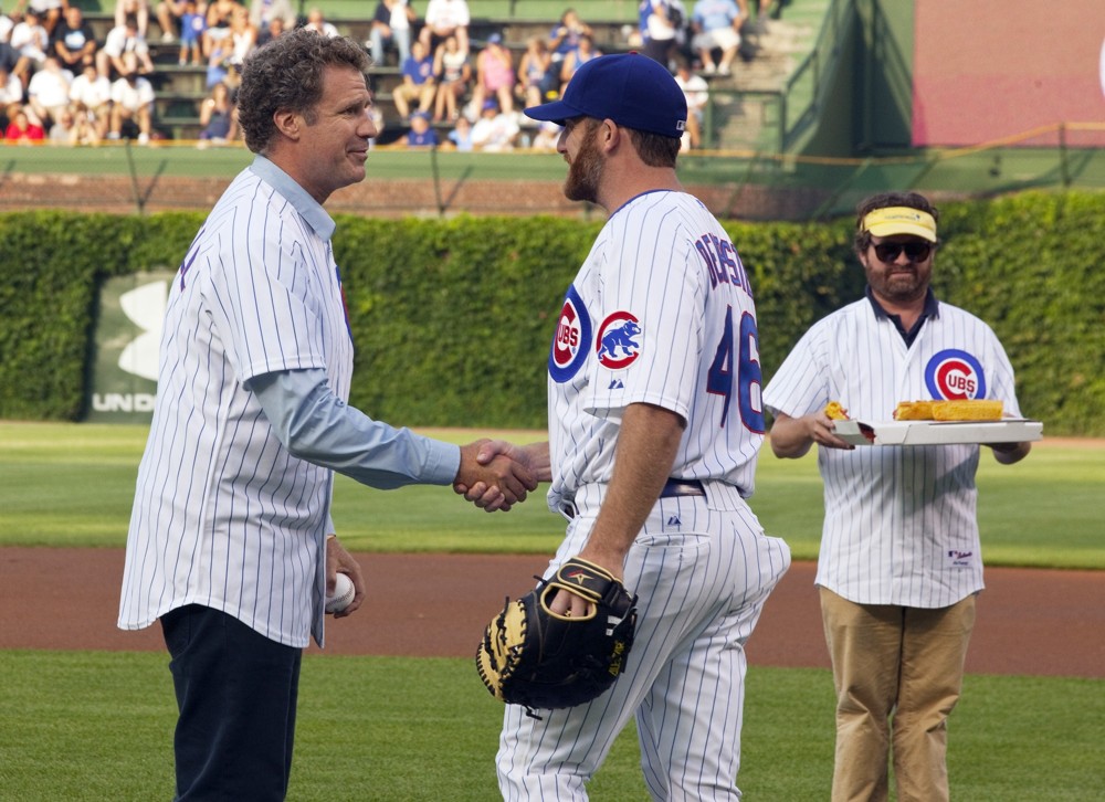 Will Ferrell;Ryan Dempster;Zach Galifianakis;<br>Zach Galifianakis and Will Ferrell Promote Movie The Campaign by Throwing Out A Dueling First Pitch