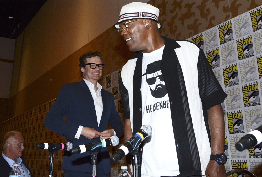 Colin Firth;Samuel L. Jackson;<br>San Diego Comic-Con International 2014 - Kingsman: The Secret Service - Discussion Panel