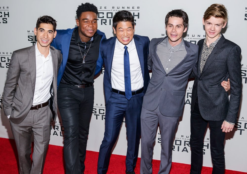 Alexander Flores;Dexter Darden;Ki Hong Lee;Dylan O'Brien;Thomas Sangster;<br>Maze Runner: The Scorch Trials New York Premiere