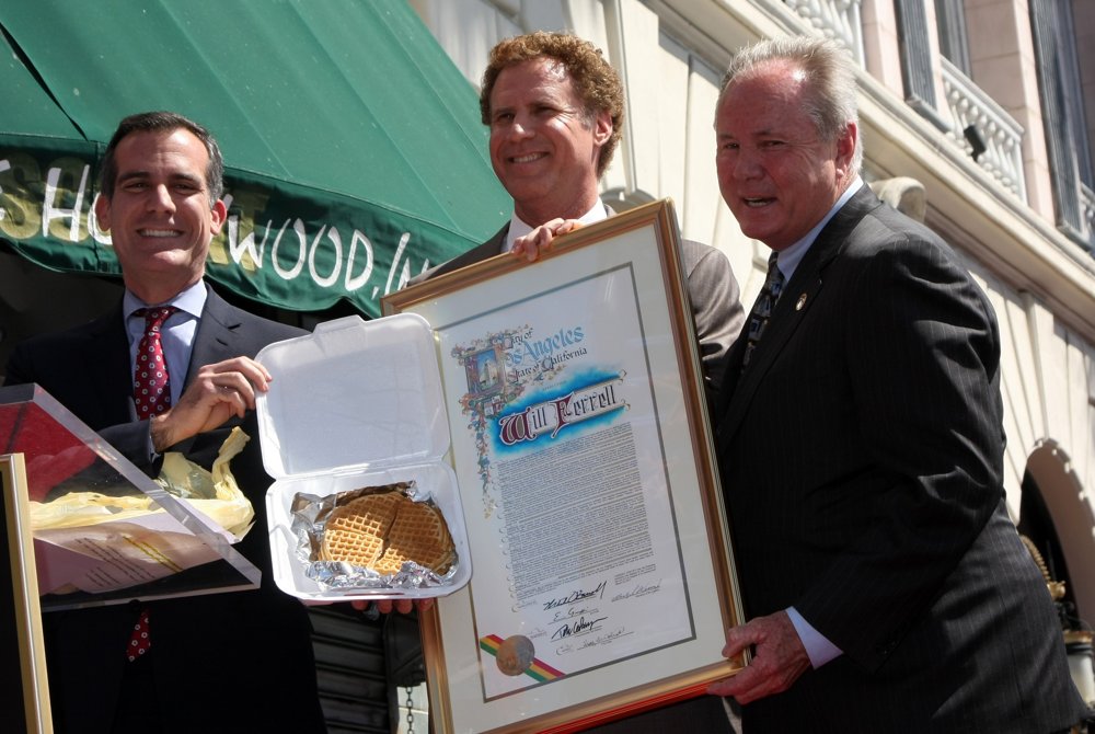 Eric Garcetti;Will Ferrell;Tom LaBonge;<br>Will Ferrell Walk of Fame Star Ceremony