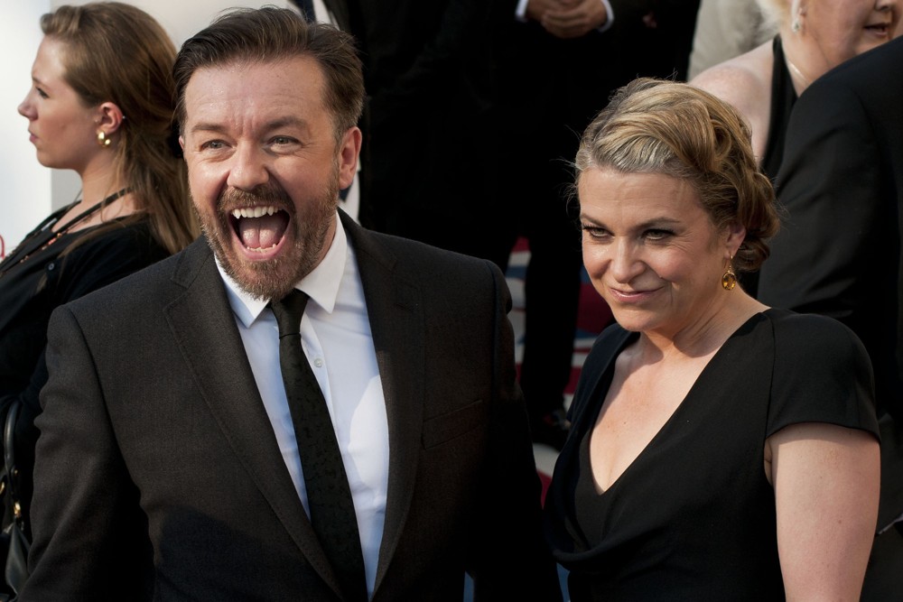 Ricky Gervais;Jane Fallon;<br>The 2012 Arqiva British Academy Television Awards - Arrivals