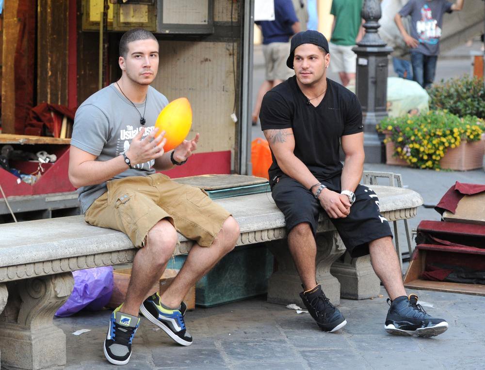 Vinny Guadagnino;Ronnie Ortiz-Magro;<br>Jersey Shore Cast Members Play Catch with A Ball in The Town Square