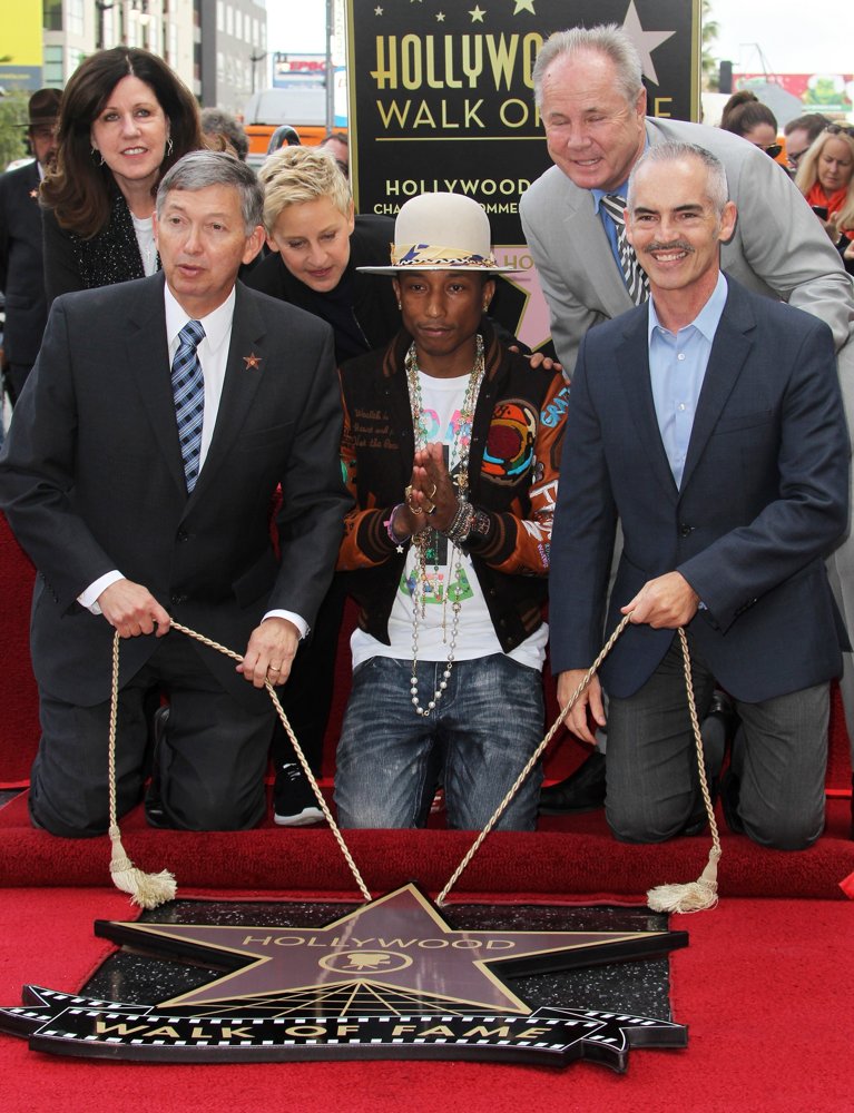 Leron Gubler;Ellen DeGeneres;Pharrell Williams;Tom LaBonge;Mitch O'Farrell;<br>Pharrell Williams Honored with A Star on The Hollywood Walk of Fame