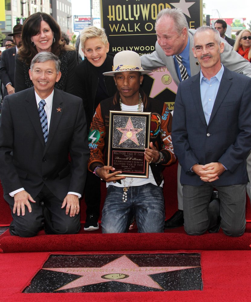 Leron Gubler;Ellen DeGeneres;Pharrell Williams;Tom LaBonge;Mitch O'Farrell;<br>Pharrell Williams Honored with A Star on The Hollywood Walk of Fame