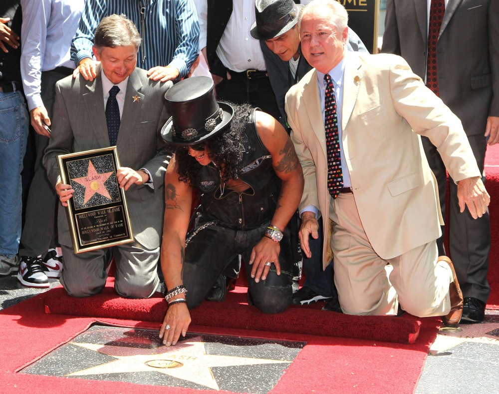 Leron Gubler;Slash;Charlie Sheen;Tom Labonge;<br>Slash Honored with A Star on The Hollywood Walk of Fame