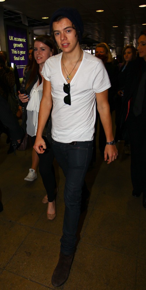 Harry Styles;One Direction;<br>One Direction Arrive at Heathrow Airport