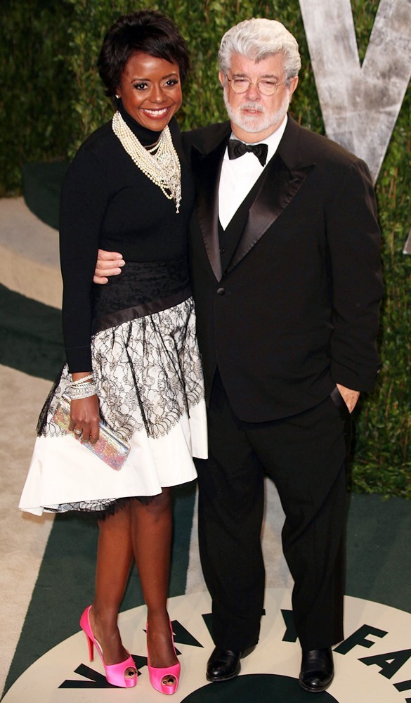 Mellody Hobson;George Lucas;<br>2012 Vanity Fair Oscar Party - Arrivals