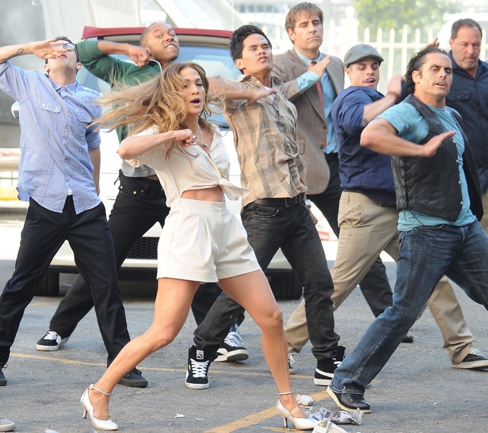 Jennifer Lopez;<br>Jennifer Lopez Performs A Dance Routine with Backing Dancers on A Film Set