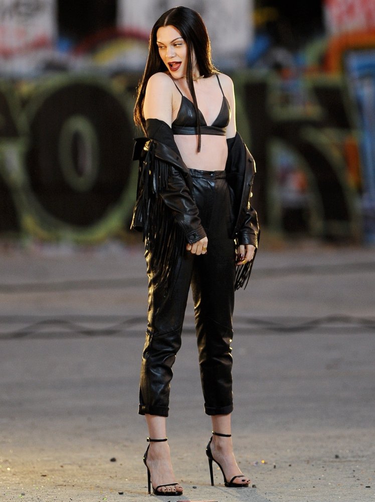 Jessie J;<br>Jessie J Wearing All Black Leather for Music Video Masterpiece Filming