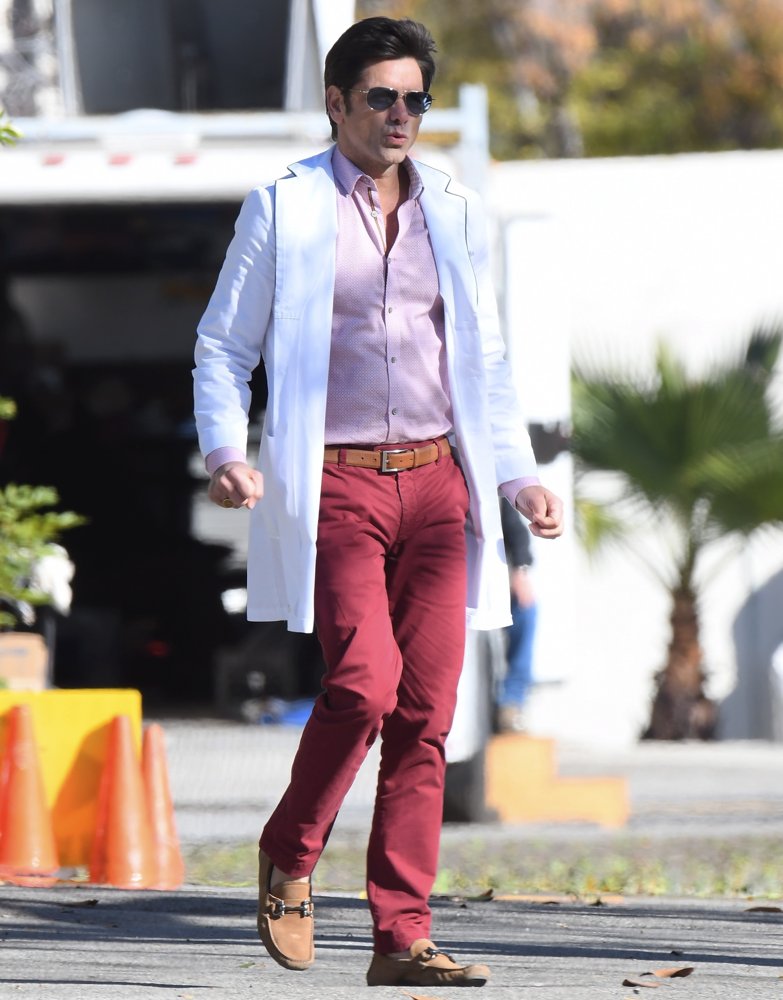 John Stamos;<br>On Set Filming Scream Queens
