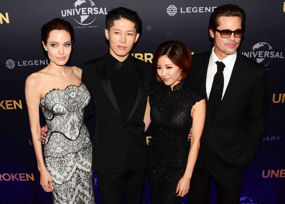 Angelina Jolie;Miyavi;Melody (II);Brad Pitt;<br>Premiere of Unbroken - Arrivals