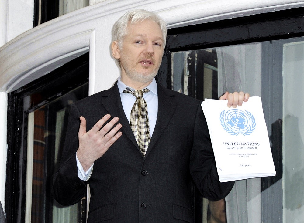 Julian Assange;<br>Julian Assange Addresses The Gathered Press