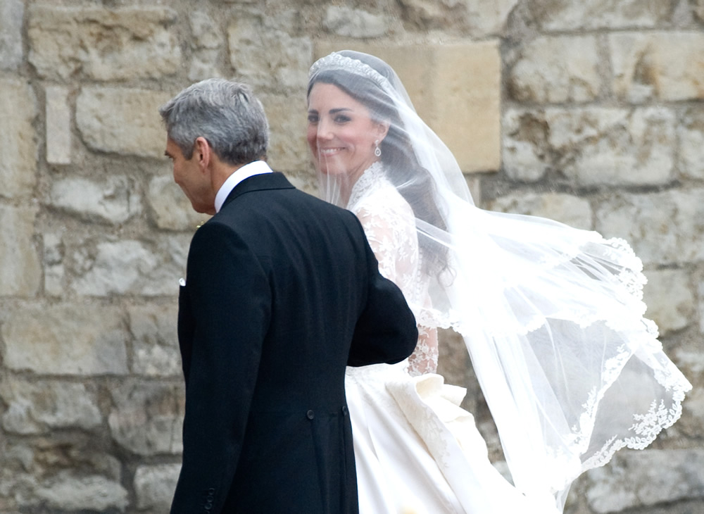 Kate Middleton;<br>Catherine Middleton arriving with her father Michael Middleton