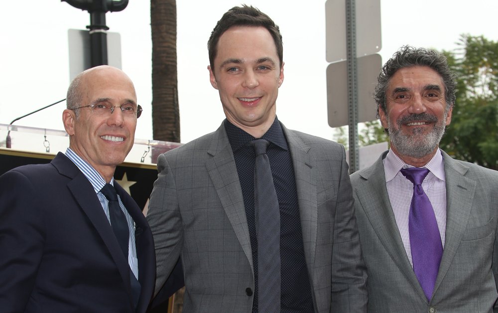 Jeffrey Katzenberg;Jim Parsons;Chuck Lorre;<br>Jim Parsons Honored with A Star on The Hollywood Walk of Fame