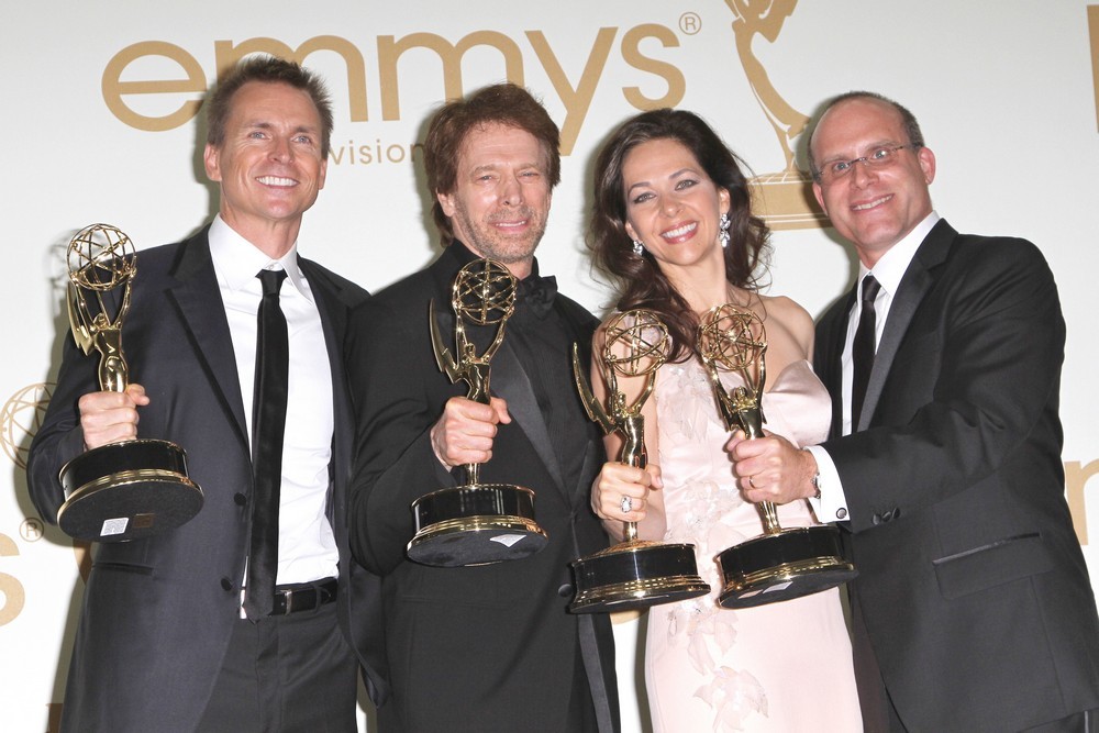 Phil Keoghan;Jerry Bruckheimer;Elise Doganieri;Jonathan Littman;<br>The 63rd Primetime Emmy Awards - Press Room