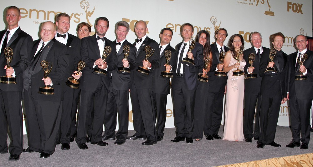 Phil Keoghan;Elise Doganieri;Bertram van Munster;Jerry Bruckheimer;Jonathan Littman;<br>The 63rd Primetime Emmy Awards - Press Room