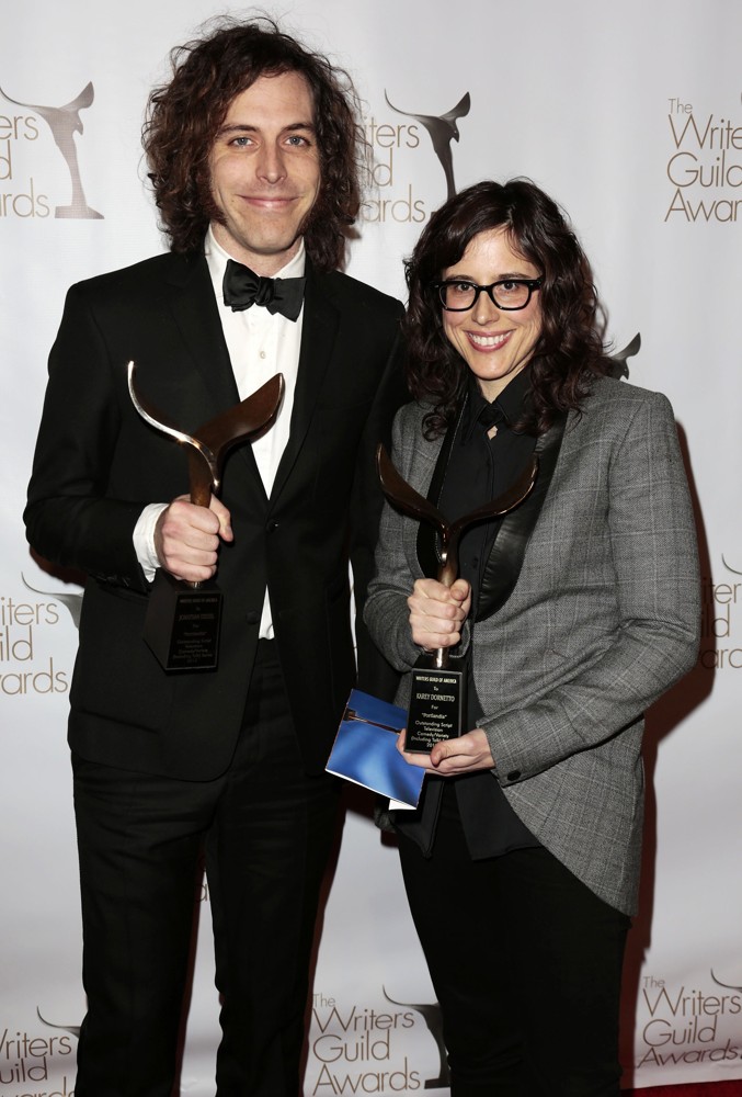 Jonathan Krisel;Karey Dornetto;<br>2013 Writers Guild Awards - Press Room