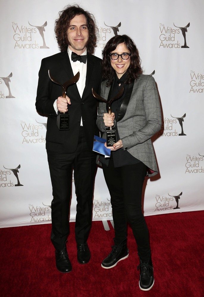 Jonathan Krisel;Karey Dornetto;<br>2013 Writers Guild Awards - Press Room