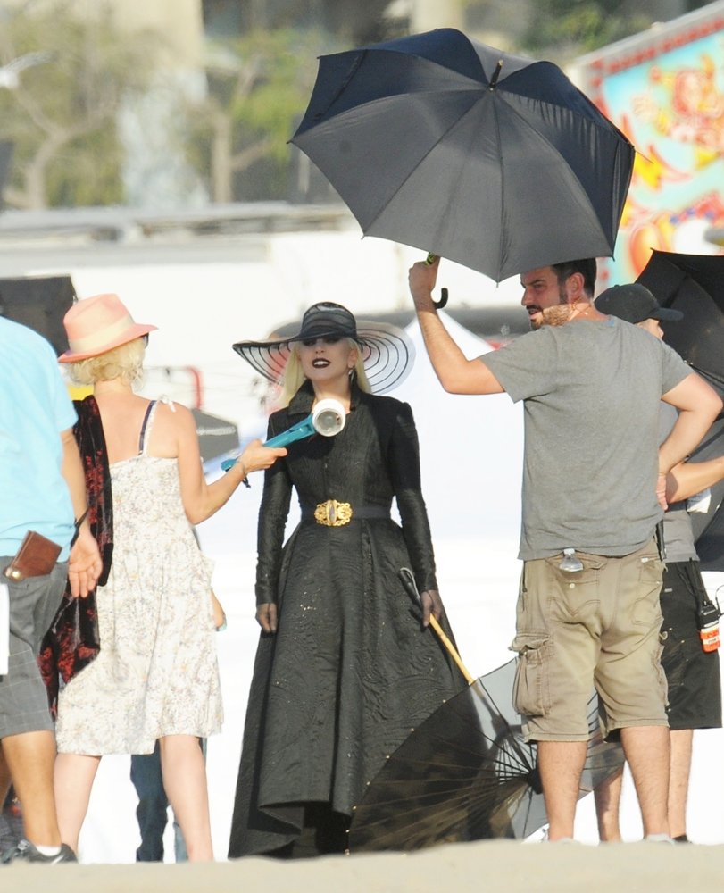 Lady GaGa;<br>Lady GaGa Dress in All Black for A Beach Carnival Scene American Horror Story: Hotel