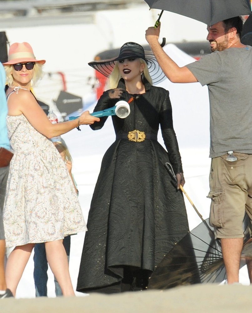 Lady GaGa;<br>Lady GaGa Dress in All Black for A Beach Carnival Scene American Horror Story: Hotel