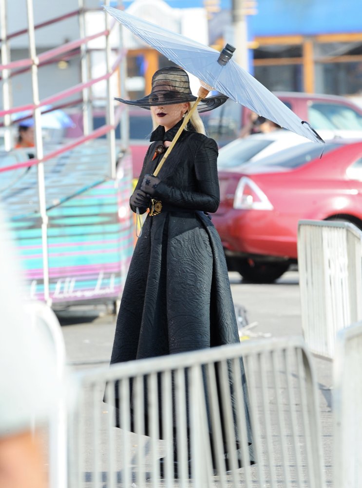 Lady GaGa;<br>Lady GaGa Dress in All Black for A Beach Carnival Scene American Horror Story: Hotel