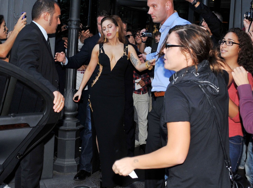 Lady GaGa;<br>Lady GaGa Is Mobbed by Fans as She Leaves The Hotel Principe di Savoia