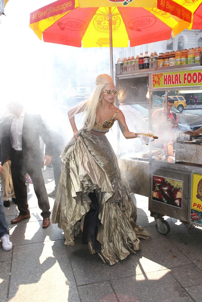 Lady GaGa;<br>Lady GaGa Is Seen on The Set of Photo Shoot Wearing An Outlandish Costume