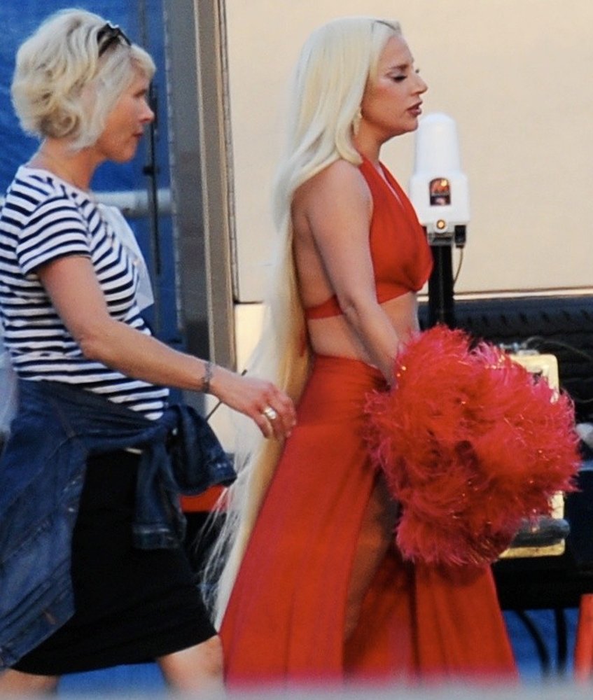Lady GaGa;<br>Lady GaGa in A Red Dress for A Scene in American Horror Story: Hotel