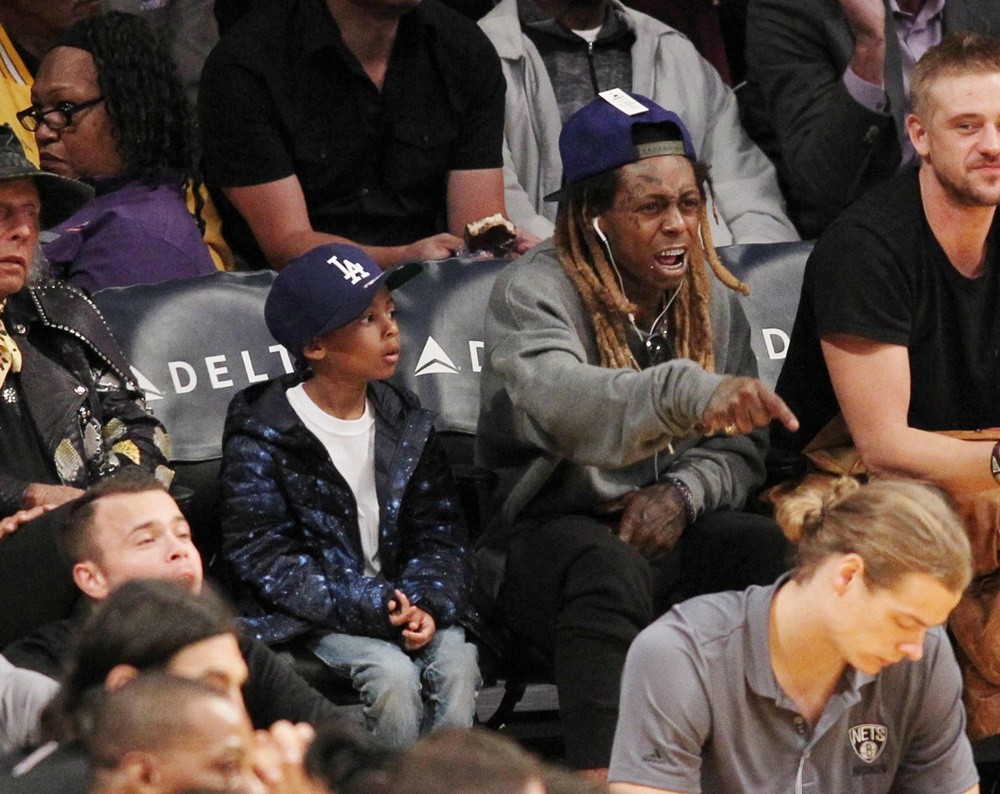 Lil Wayne<br>Lil Wayne at The Los Angeles Lakers Game with His Son