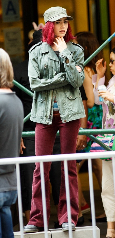 Lily Collins;<br>On The Set of The Movie Okja