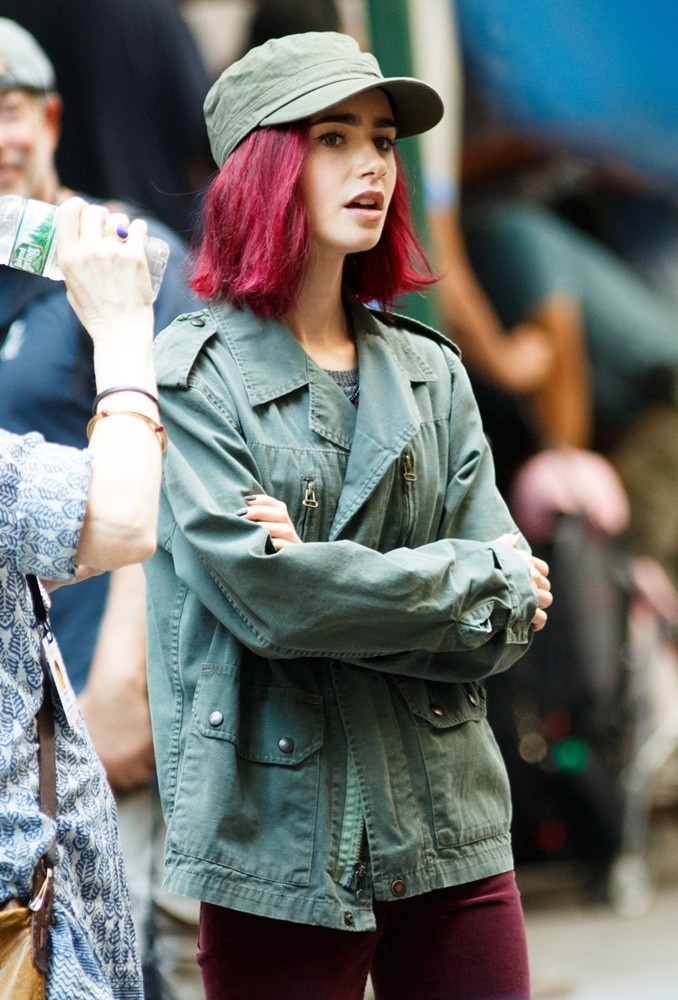 Lily Collins;<br>On The Set of The Movie Okja